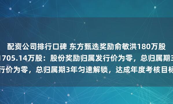 配资公司排行口碑 东方甄选奖励俞敏洪180万股，300名员工获合计1705.14万股：股份奖励归属发行价为零，总归属期3年匀速解锁，达成年度考核目标方可归属